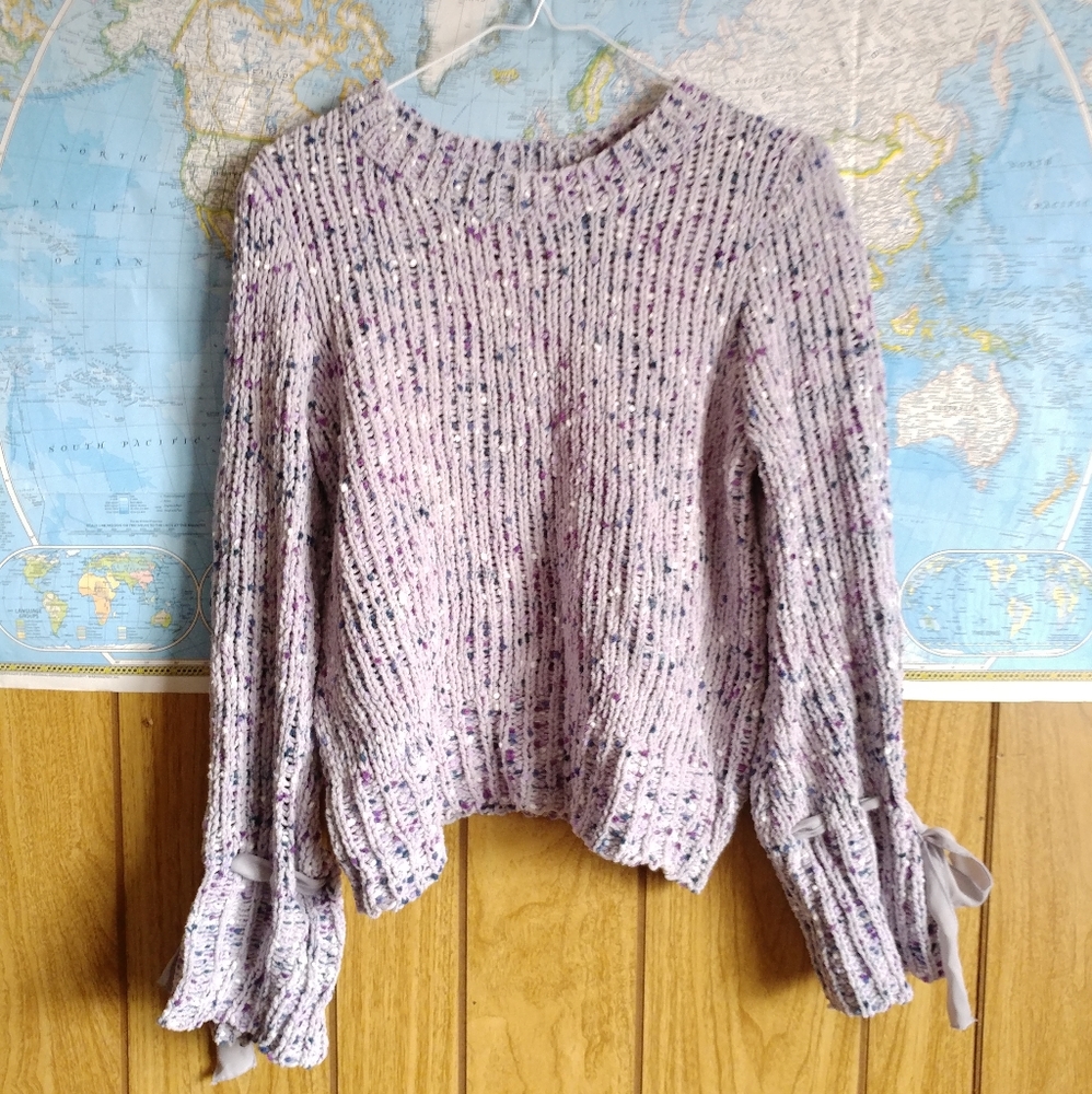 Cupio Lavender Purple Sweater Bow Sleeve 6